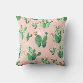 Blommar Cactus on Rosa Background Kudde