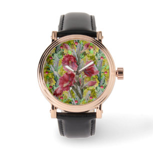 BLOMMAR CACTUS,RED ROSA GULA BLOMMOR Blommigt Armbandsur