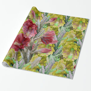 BLOMMAR CACTUS,RED ROSA GULA BLOMMOR Blommigt Presentpapper