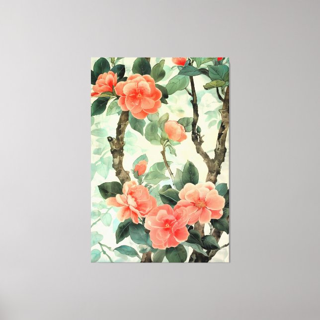  Blommar Camelia Garden Watercolor Canvastryck (Framsida)