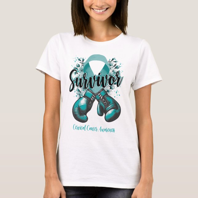 Blommar Cervical Cancer Warrior Survivor T Shirt (Framsida)
