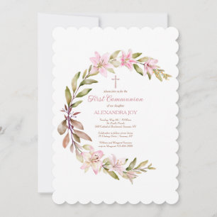 Blommar Crescent First Communion-inbjudan Inbjudningar