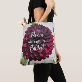 Blommar Där Du Är Planterad Citat Röd Dahlia Tygkasse