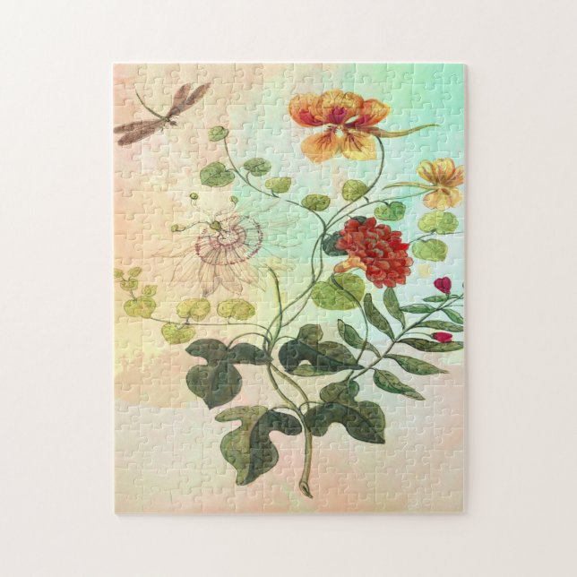 Blommar den blom- botaniska illustrationen för pussel (Vertikal)