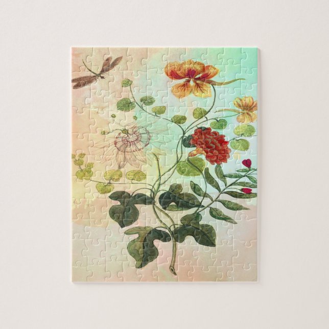 Blommar den blom- botaniska illustrationen för pussel (Vertikal)