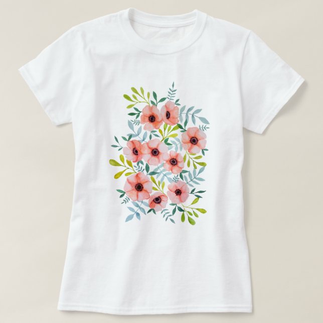 Blommar den blom- rosan för vattenfärgen tee shirt (Design framsida)