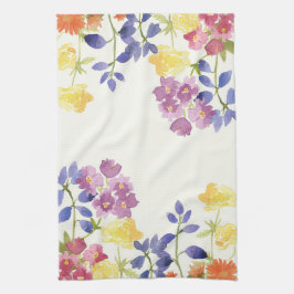 Blommar den färgglada vilden för akvarell kökshandduk