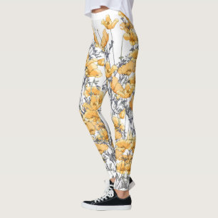 Blommar den gula vallmon för vintage damasker leggings