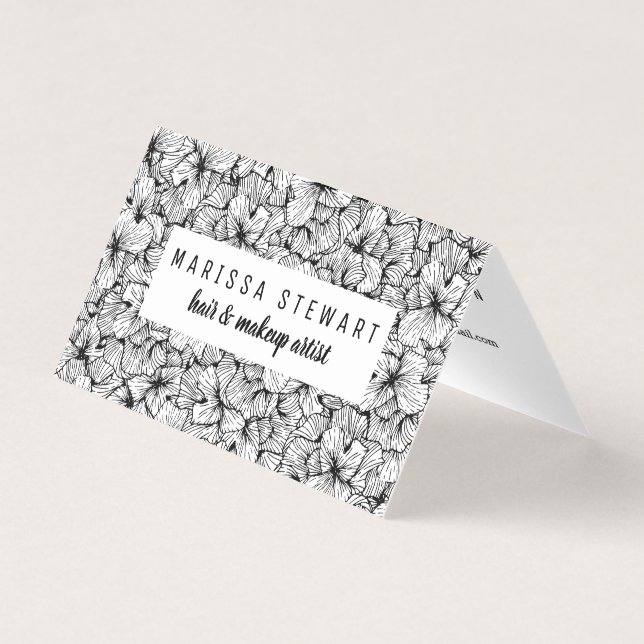 Blommar den moderna hand plockade för svart vit visitkort (Framsida)