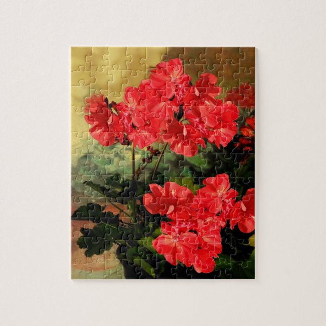 Blommar den röda pelargonen för antik stil gåvor pussel (Vertikal)