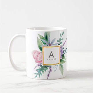 Blommar den rosa purpurfärgade pionen för den chic kaffemugg