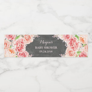 Blommar den rosa vattenfärgen för svart tavla ba vattenflaskor etikett