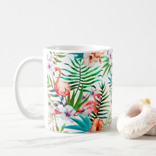 Blommar den tropiska blommigten för rosa Flamingo Kaffemugg