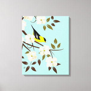 Blommar Dogwood Gren och American Goldfinch Canvastryck