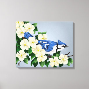 Blommar Dogwood med Blue Jay Bird Canvastryck