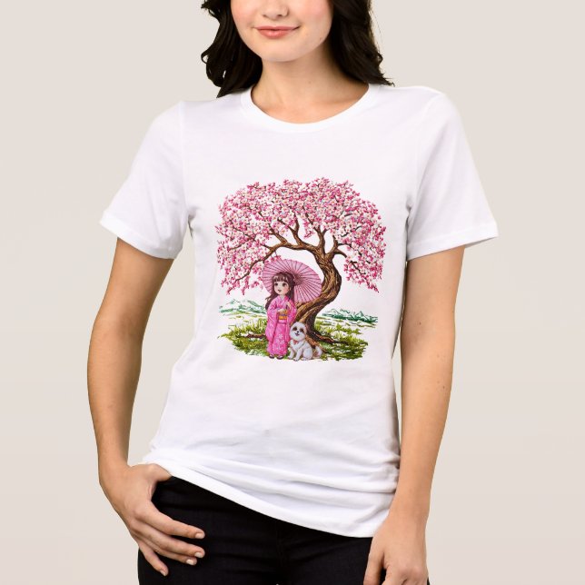 Blommar Dreams: Kimono Girl & Puppy T Shirt (Framsida)