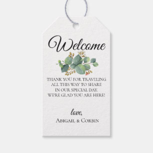 Blommar Eucalyptus Bröllop Welcome Bag Presentetikett