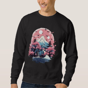 Blommar F i japansk Art Ukiyo-e Geisha Cherry Lång Ärmad Tröja