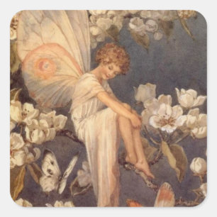Blommar Fairy Fyrkantigt Klistermärke
