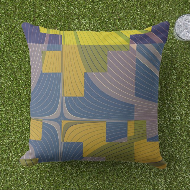 Blommar Fält Modern Abstrakt Blue Gult Kudde (Gräs)