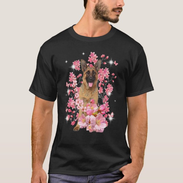 Blommar Flowers för tyska Shepherd Cherry T Shirt (Framsida)