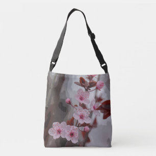 Blommar för Artsy Rosa Cherry på Grått Anpassad Axelväska