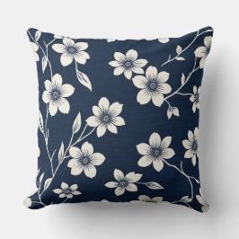 blommar för blått och vitt körsbär - Blocktryck st Kudde