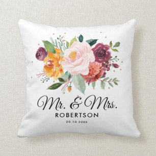 Blommar för  Blommigt i hösten, Burgundy, Bröllop Kudde