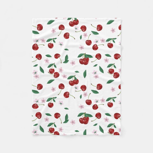 Blommar för botaniska rödkörsbär fleecefilt (Framsidan)