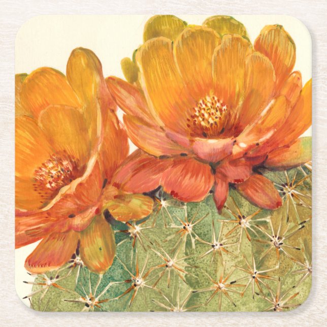 Blommar för Cactus Orange Underlägg Papper Kvadrat (Framsidan)