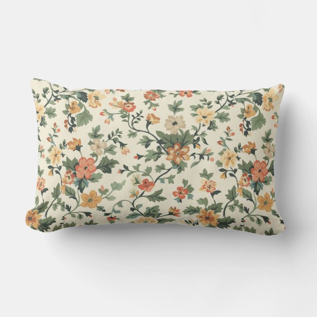 Blommar för elegant Cream Lumbarkudde (Framsida)