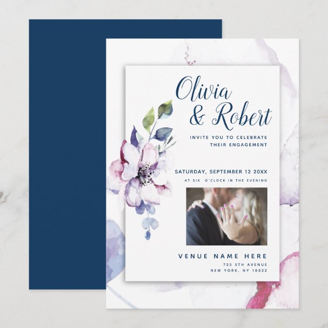 Blommar för fotovattenfärgen Apple Inbjudningar (Fram/baksida)