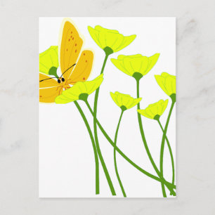 blommar för gult av blomsterfjärilstyp vykort