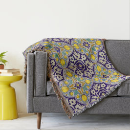 Blommar för Gulten Mönster i BlåMedelhavsområdet Filt