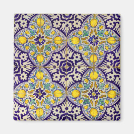 Blommar för Gulten Mönster i BlåMedelhavsområdet Magnet