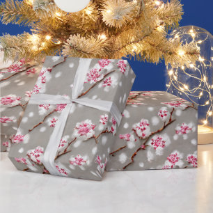 Blommar för häpnadsväckande Rosa och Silvery Cherr Presentpapper