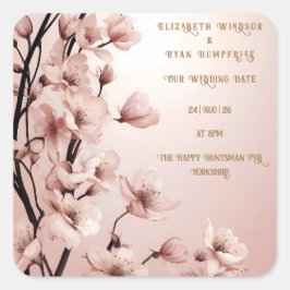 Blommar för inbjudan till Kärlek-bröllop Fyrkantigt Klistermärke