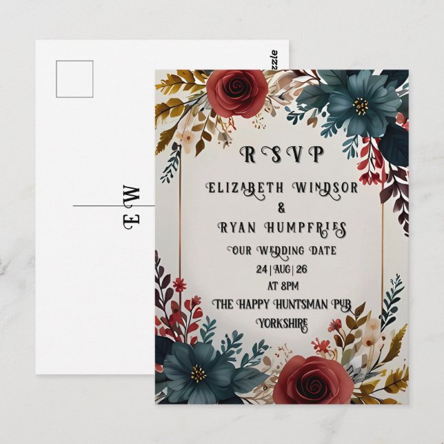 Blommar för Kärlek’ bröllopsinbjudan Po Vykort (Fram/baksida)