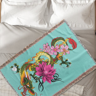Blommar för kinesiska Dragon Lotus Cherry Filt