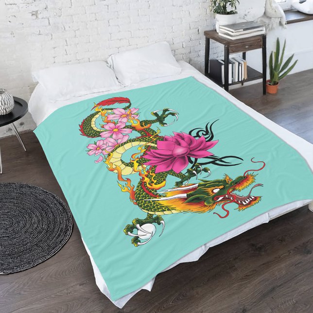 Blommar för kinesiska Dragon Lotus Cherry Fleecefilt (Skapare uppladdad)