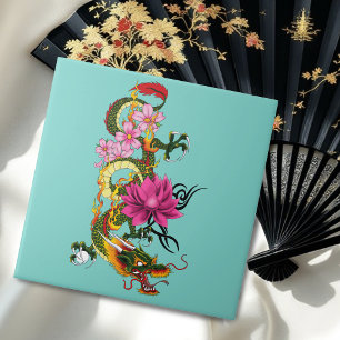 Blommar för kinesiska Dragon Lotus Cherry Kakelplatta