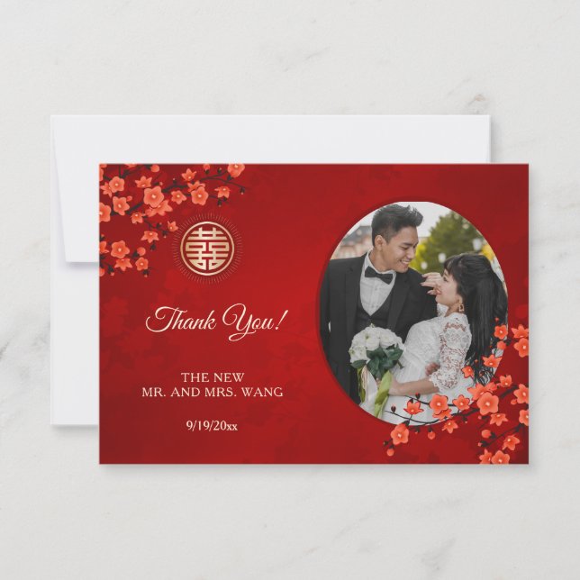 Blommar för kinesiska Dubblan Bröllop Happry Cherr Tack Kort (Framsida)