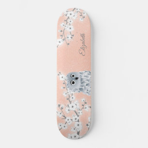 Blommar för körsbär i Glitter i uggla, Ro, M Mini Skateboard Bräda 18,5 Cm