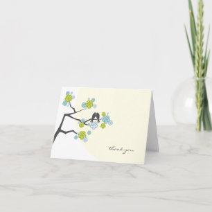 Blommar för körsbär och Love birds Whimsical Bröll Tack Kort