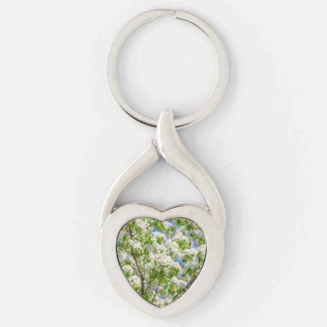 Blommar för krabbäpple twisted heart silverfärgad nyckelring (Framsidan)
