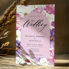 Blommar för modern Rosa Lila Blommigt QR-kod Bröll Inbjudningar