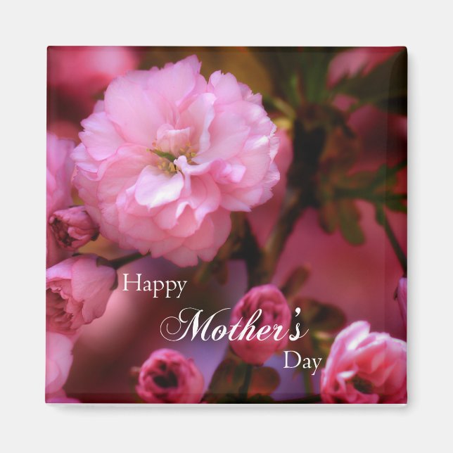 Blommar för mors dag Vår Rosa Cherry Magnet (Framsidan)