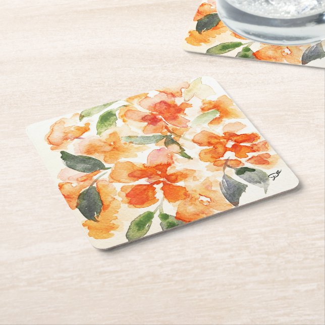 Blommar för orange - Pappert Underlägg Papper Kvadrat (Vinklad)