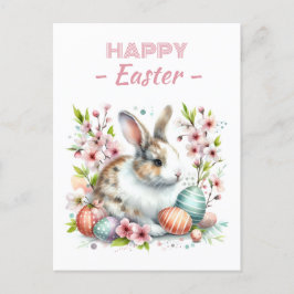 Blommar för Påskägg Watercolor Rabbit Cherry Vykort