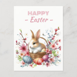 Blommar för Påskägg Watercolor Rabbit Cherry Vykort
